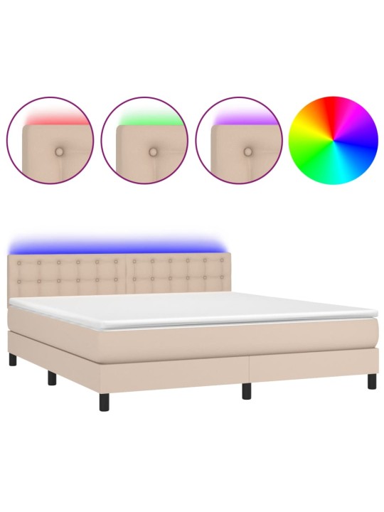 Box spring postel matrace a led cappuccino 180x200cm umělá kůže