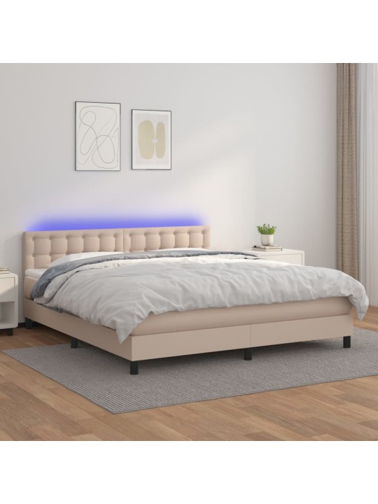 Box spring postel matrace a led cappuccino 180x200cm umělá kůže