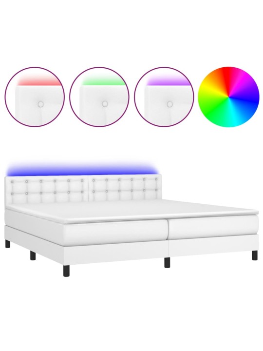 Box spring postel s matrací a LED bílá 200x200 cm umělá kůže