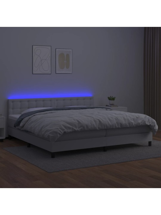 Box spring postel s matrací a LED bílá 200x200 cm umělá kůže