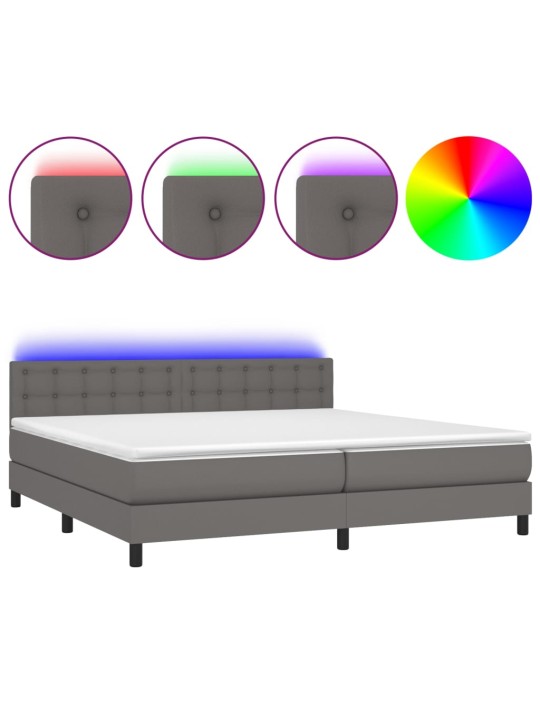 Box spring postel s matrací a LED šedá 200x200 cm umělá kůže