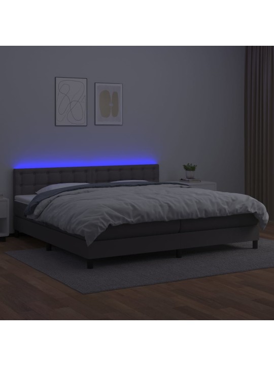 Box spring postel s matrací a LED šedá 200x200 cm umělá kůže