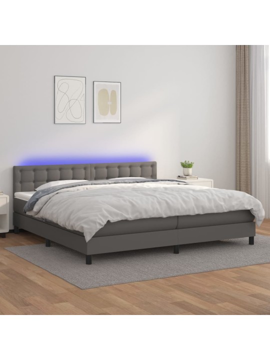 Box spring postel s matrací a LED šedá 200x200 cm umělá kůže