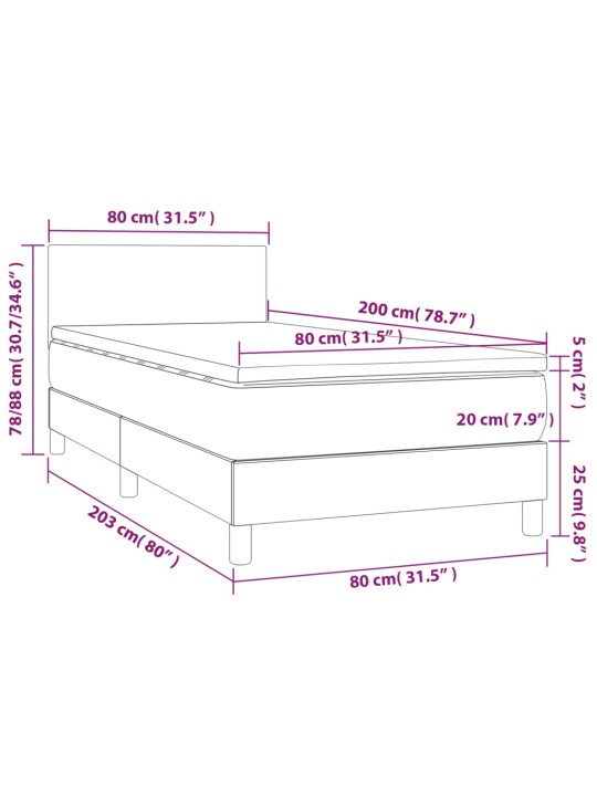 Box spring postel s matrací a LED černá 80 x 200 cm samet