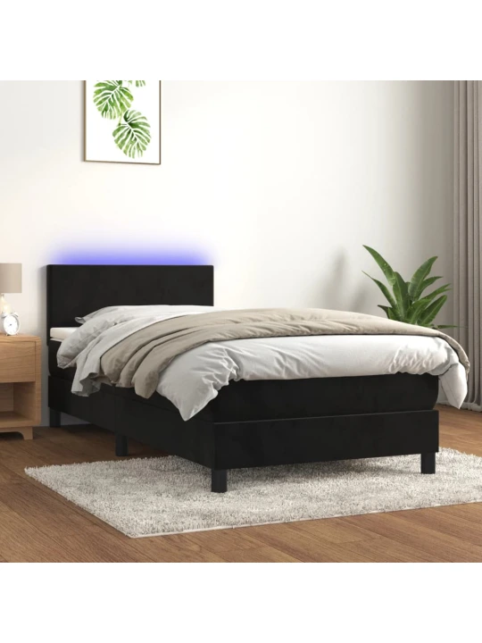 Box spring postel s matrací a LED černá 80 x 200 cm samet