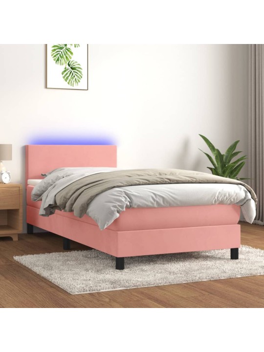 Box spring postel s matrací a LED růžová 80 x 200 cm samet