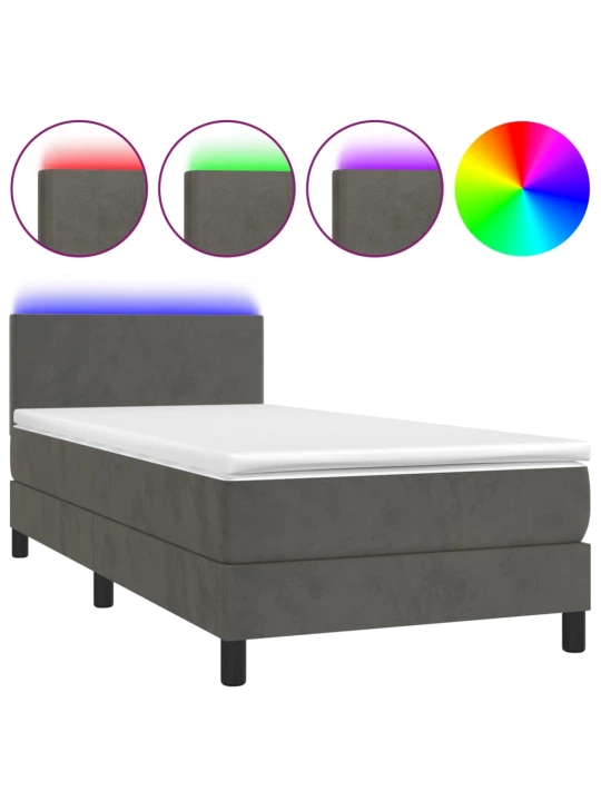 Box spring postel s matrací a LED tmavě šedá 90x190 cm samet