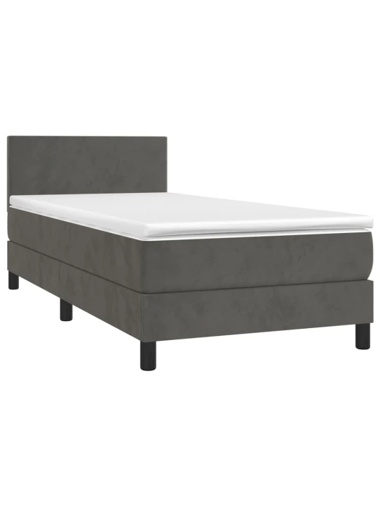 Box spring postel s matrací a LED tmavě šedá 90x190 cm samet