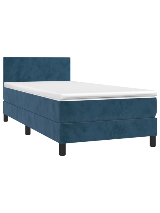 Box spring postel s matrací a LED tmavě modrá 90x200 cm samet