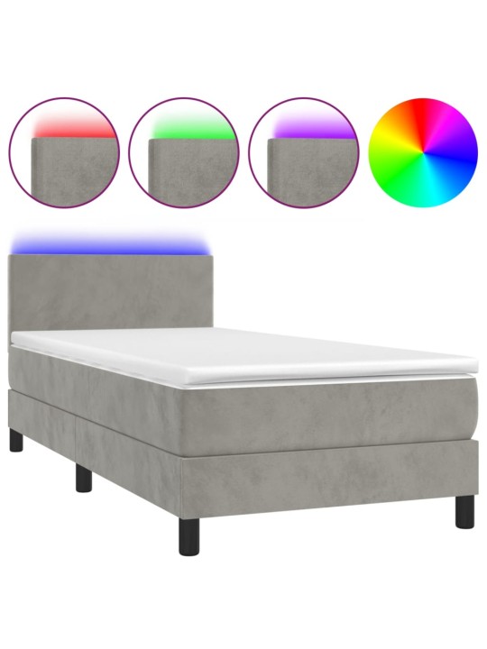 Box spring postel s matrací a LED světle šedá 100x200 cm samet