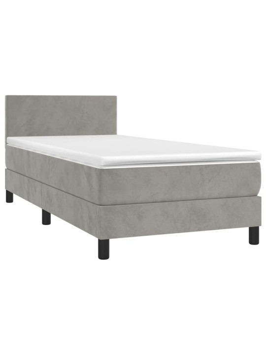 Box spring postel s matrací a LED světle šedá 100x200 cm samet