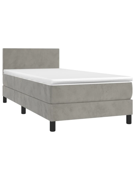 Box spring postel s matrací a LED světle šedá 100x200 cm samet