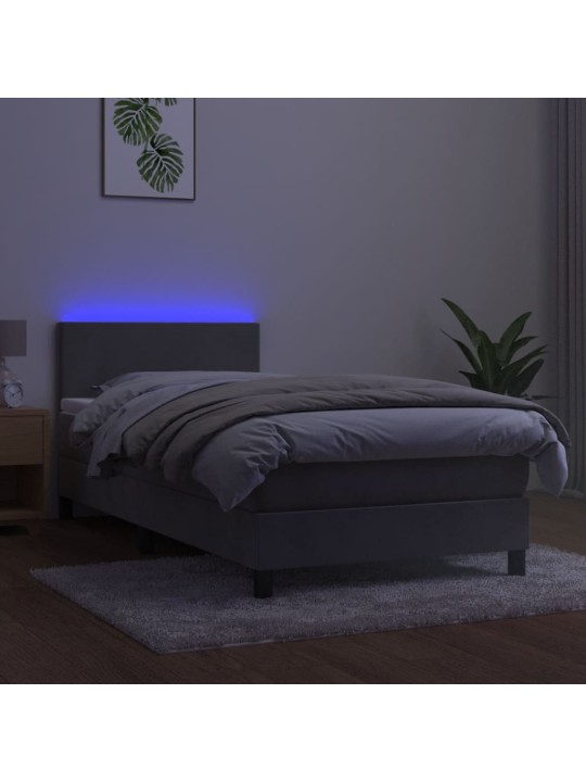 Box spring postel s matrací a LED světle šedá 100x200 cm samet