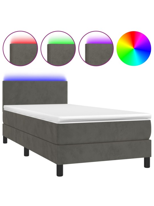 Box spring postel s matrací a LED tmavě šedá 100x200 cm samet