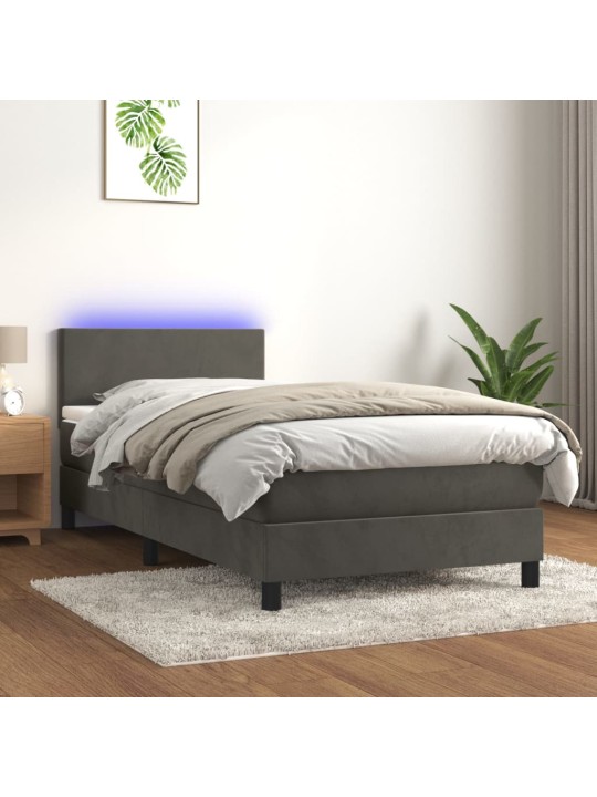 Box spring postel s matrací a LED tmavě šedá 100x200 cm samet