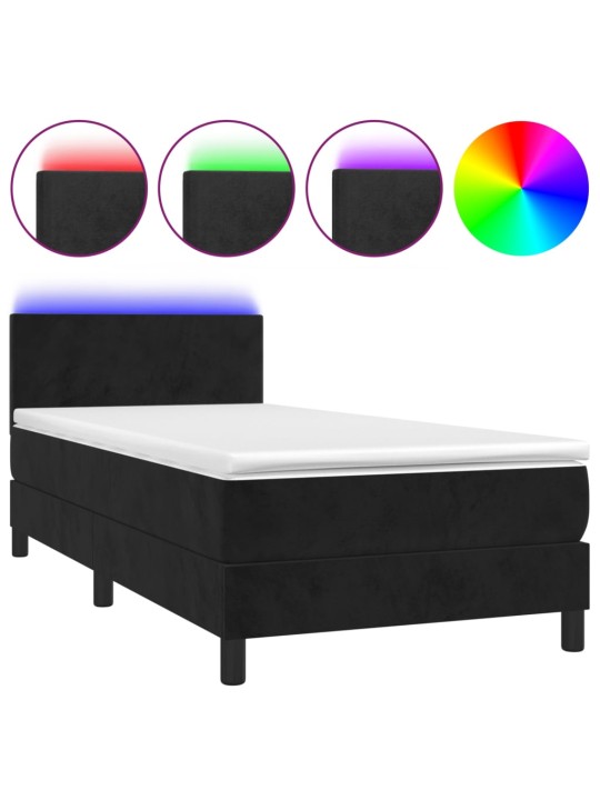 Box spring postel s matrací a LED černá 100x200 cm samet