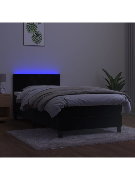 Box spring postel s matrací a LED černá 100x200 cm samet