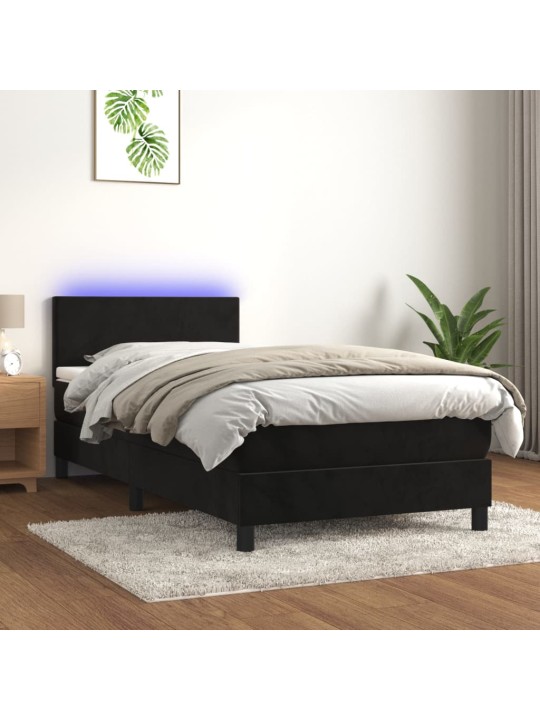 Box spring postel s matrací a LED černá 100x200 cm samet