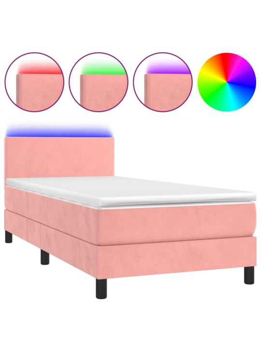 Box spring postel s matrací a LED růžová 100x200 cm samet