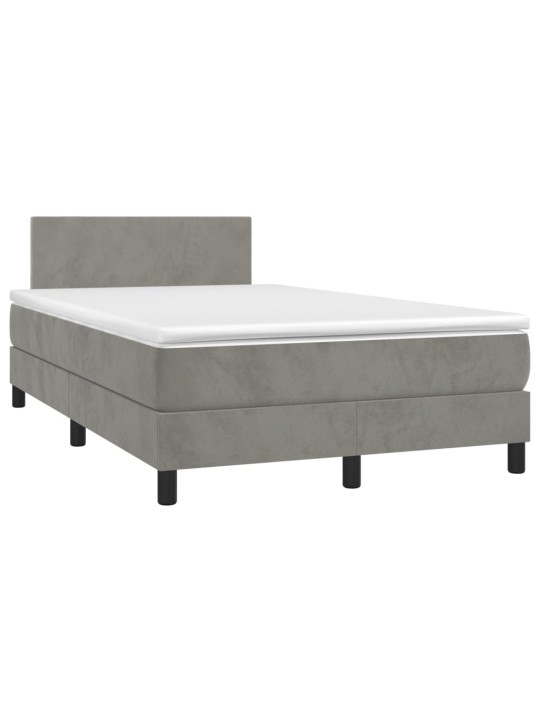 Box spring postel s matrací a LED světle šedá 120x200 cm samet