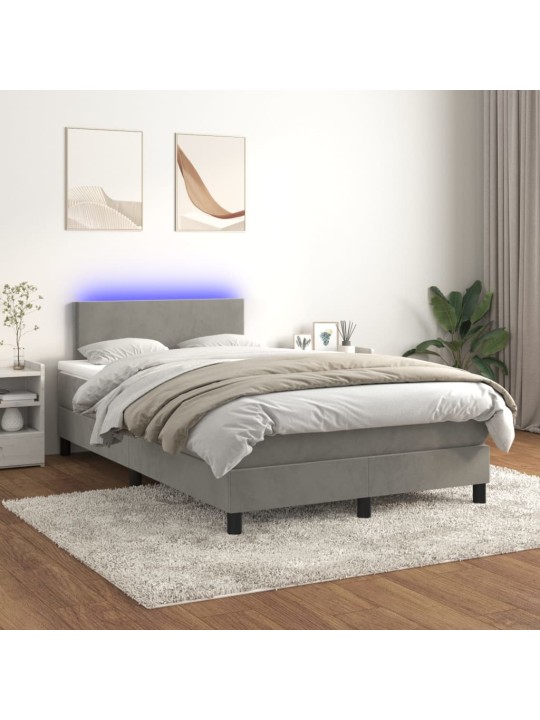 Box spring postel s matrací a LED světle šedá 120x200 cm samet