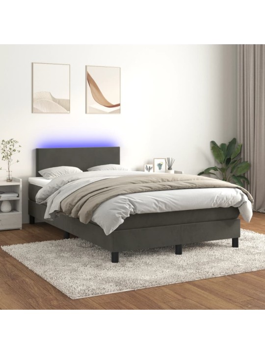 Box spring postel s matrací a LED tmavě šedá 120x200 cm samet
