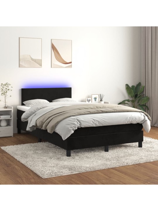 Box spring postel s matrací a LED černá 120x200 cm samet