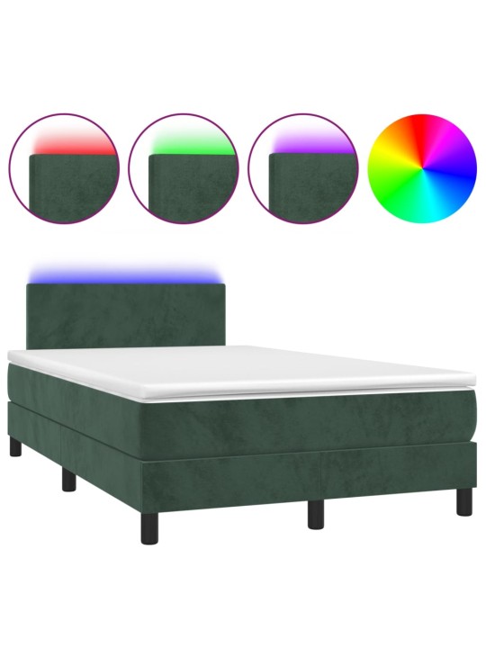 Box spring postel s matrací a LED tmavě zelená 120x200 cm samet