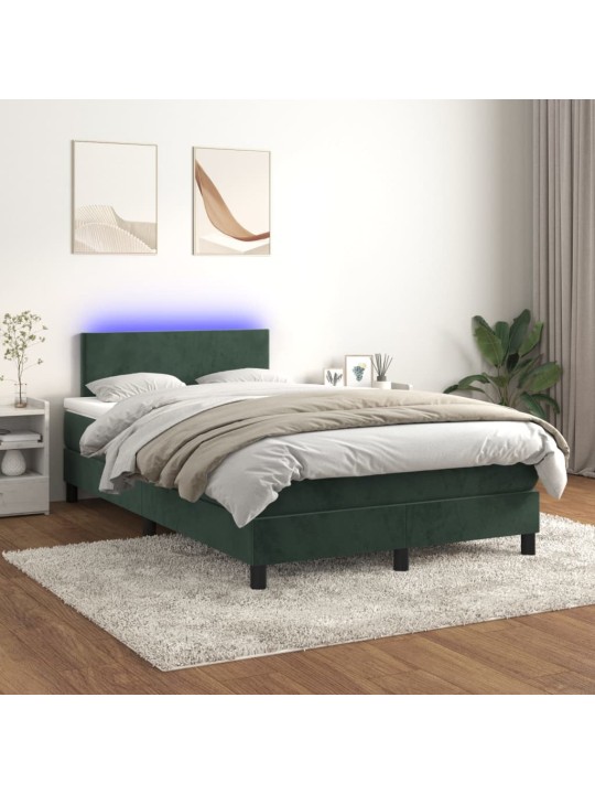 Box spring postel s matrací a LED tmavě zelená 120x200 cm samet