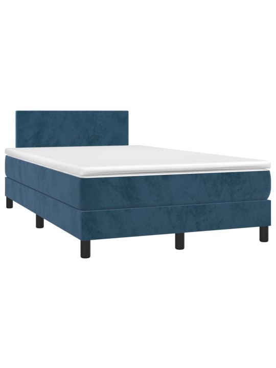 Box spring postel s matrací a LED tmavě modrá 120x200 cm samet