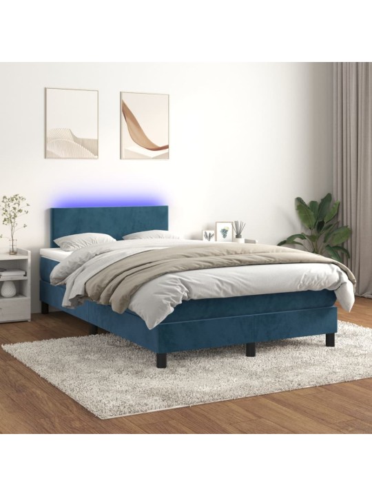 Box spring postel s matrací a LED tmavě modrá 120x200 cm samet