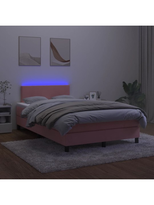 Box spring postel s matrací a LED růžová 120x200 cm samet
