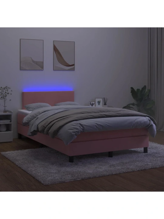 Box spring postel s matrací a LED růžová 120x200 cm samet