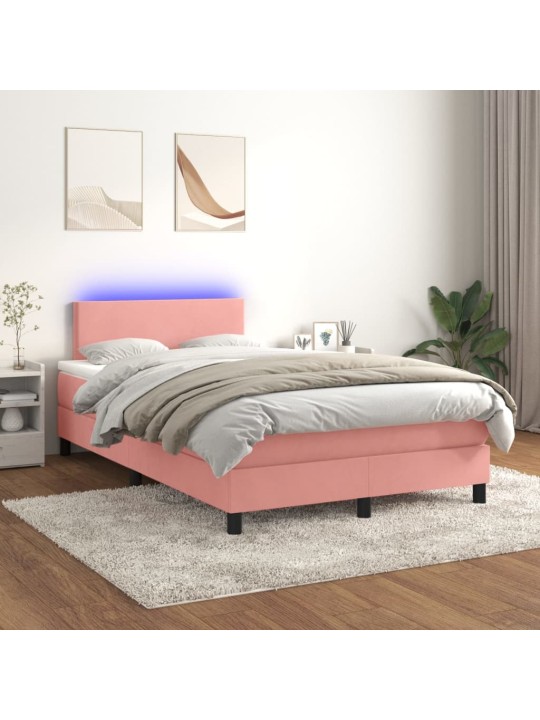 Box spring postel s matrací a LED růžová 120x200 cm samet