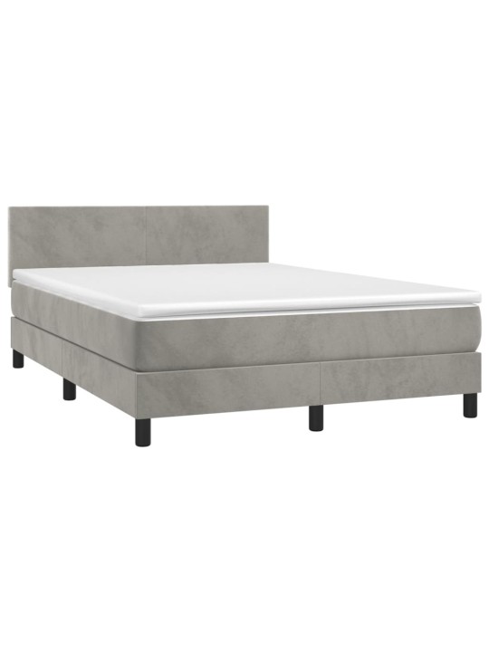 Box spring postel s matrací a LED světle šedá 140x190 cm samet