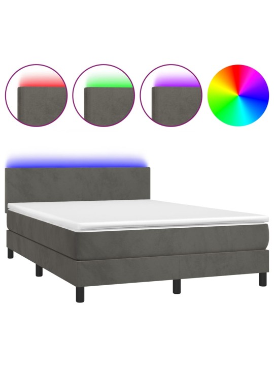 Box spring postel s matrací a LED tmavě šedá 140x190 cm samet