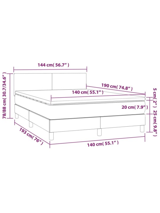 Box spring postel s matrací a LED černá 140x190 cm samet