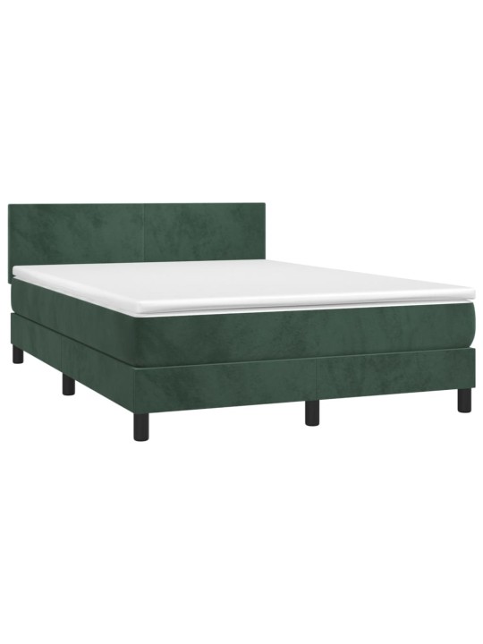 Box spring postel s matrací a led tmavě zelená 140x190 cm samet