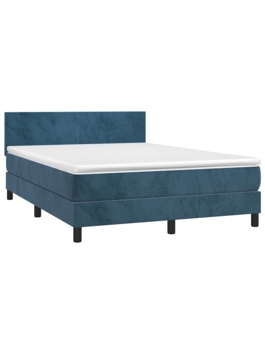 Box spring postel s matrací a LED tmavě modrá 140x190 cm samet