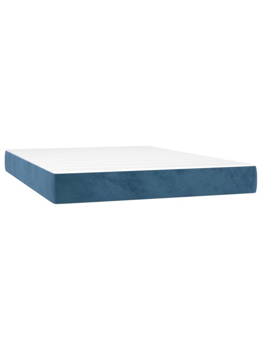 Box spring postel s matrací a LED tmavě modrá 140x190 cm samet