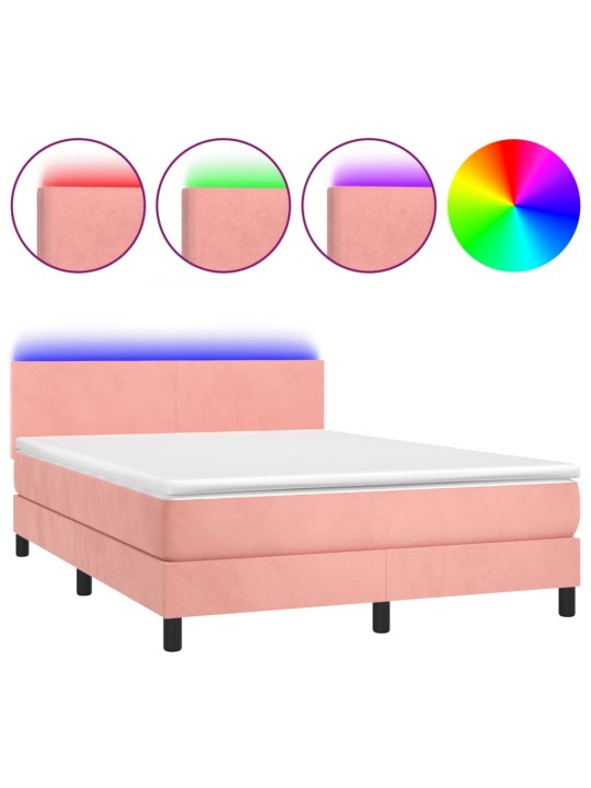Box spring postel s matrací a led růžová 140x190 cm samet