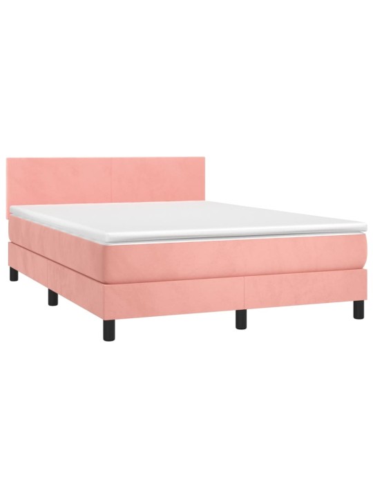 Box spring postel s matrací a led růžová 140x190 cm samet