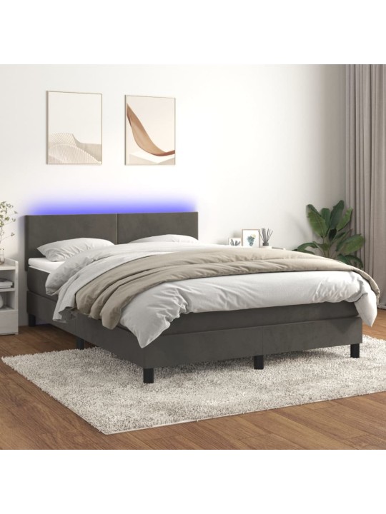 Box spring postel s matrací a LED tmavě šedá 140x200 cm samet