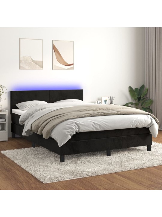 Box spring postel s matrací a LED černá 140x200 cm samet