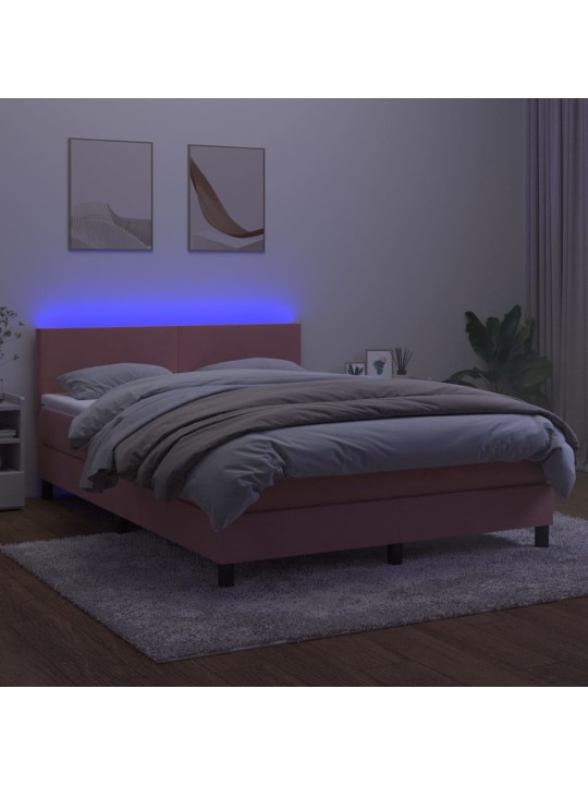 Box spring postel s matrací a led růžová 140x200 cm samet