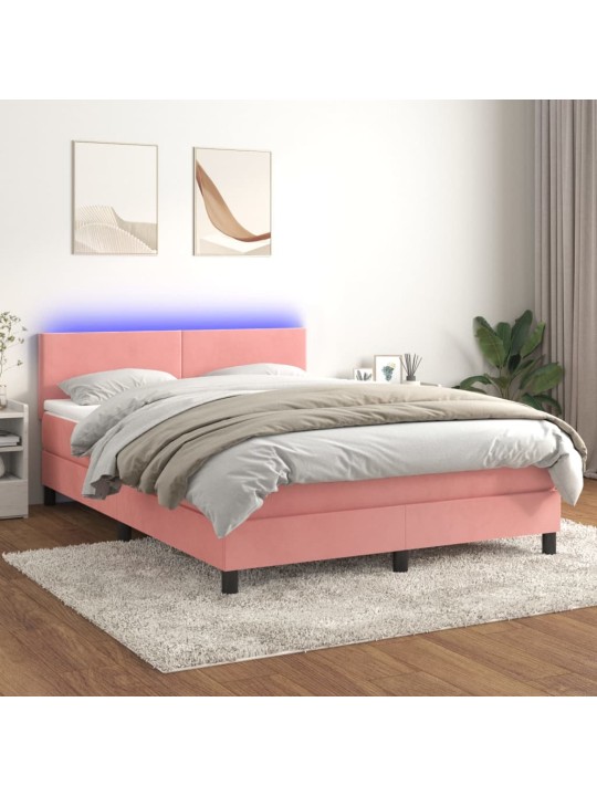 Box spring postel s matrací a led růžová 140x200 cm samet