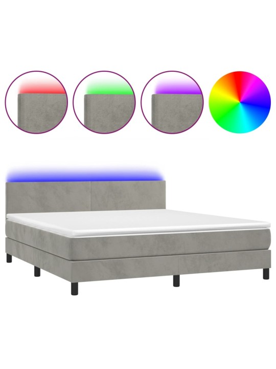 Box spring postel s matrací a LED světle šedá 160x200 cm samet