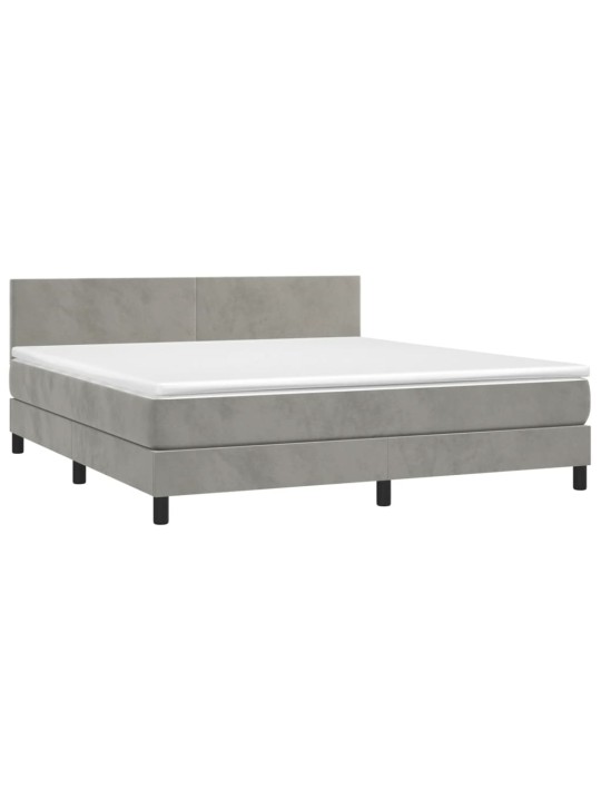 Box spring postel s matrací a LED světle šedá 160x200 cm samet