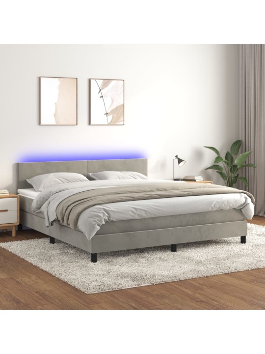Box spring postel s matrací a LED světle šedá 160x200 cm samet