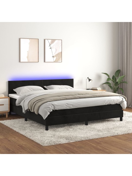 Box spring postel s matrací a LED černá 160x200 cm samet
